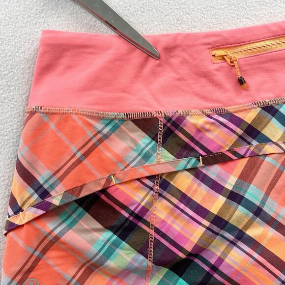 Lululemon Run Speed Shorts 2-way Very Light Flare Orange Multi-Color Rad Plaid 6 - Picture 11 of 12